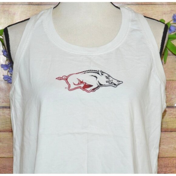 The Nike Tee Ladies L White Racerback Tank Top Arkansas Razorbacks Metallic Logo - Picture 2 of 9